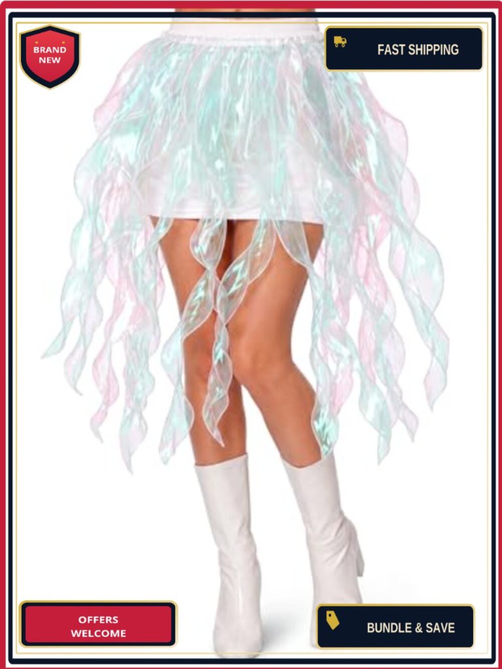 Holographic Jellyfish Skirt Mermaid Costume Cosplay Ruffle